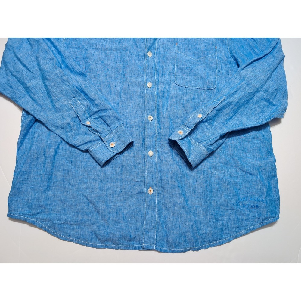 TOMMY BAHAMA 100% Linen Long Sleeve Button Shirt Solid Blue XXL 2XL - Picture 6 of 8